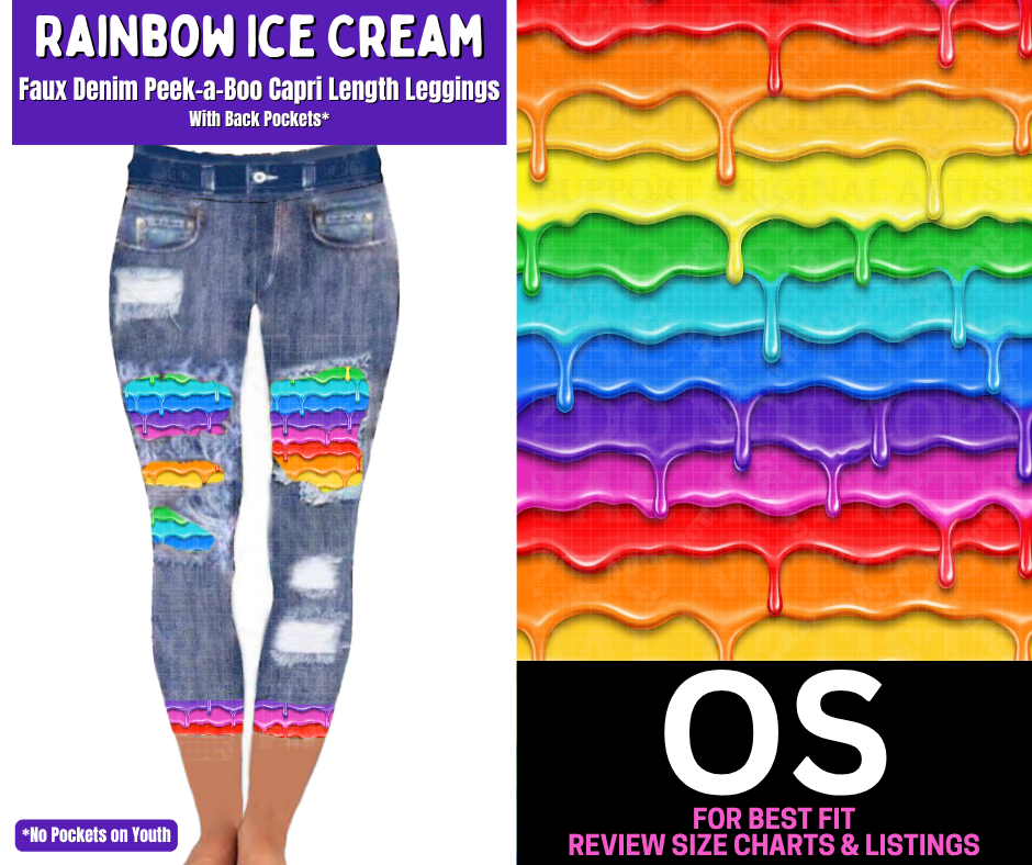 Rainbow Ice Cream Capri Faux Denim Peekaboo - Like A Duchess