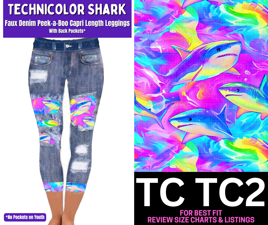 Technicolor Shark Capri Faux Denim Peekaboo - Like A Duchess
