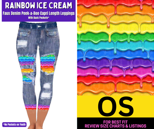 Rainbow Ice Cream Capri Faux Denim Peekaboo - Like A Duchess