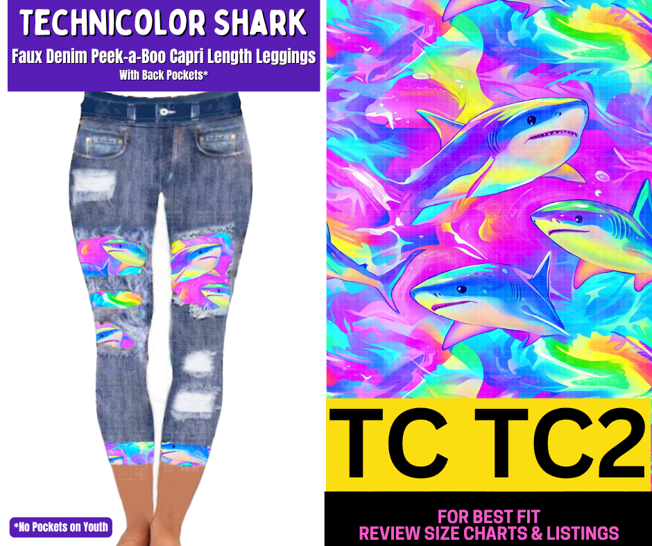 Technicolor Shark Capri Faux Denim Peekaboo - Like A Duchess