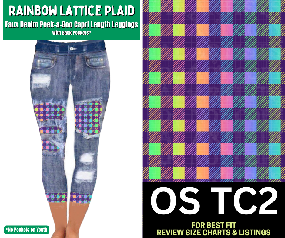 Rainbow Lattice Plaid Capri Faux Denim Peekaboo - Like A Duchess