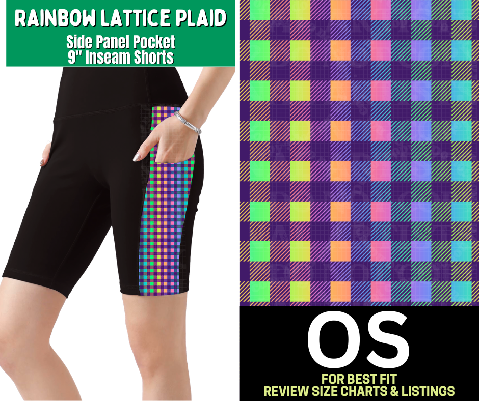 Rainbow Lattice Plaid Side Panel Pocket 9" Inseam Shorts - Like A Duchess