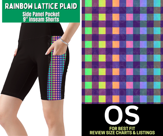 Rainbow Lattice Plaid Side Panel Pocket 9" Inseam Shorts - Like A Duchess
