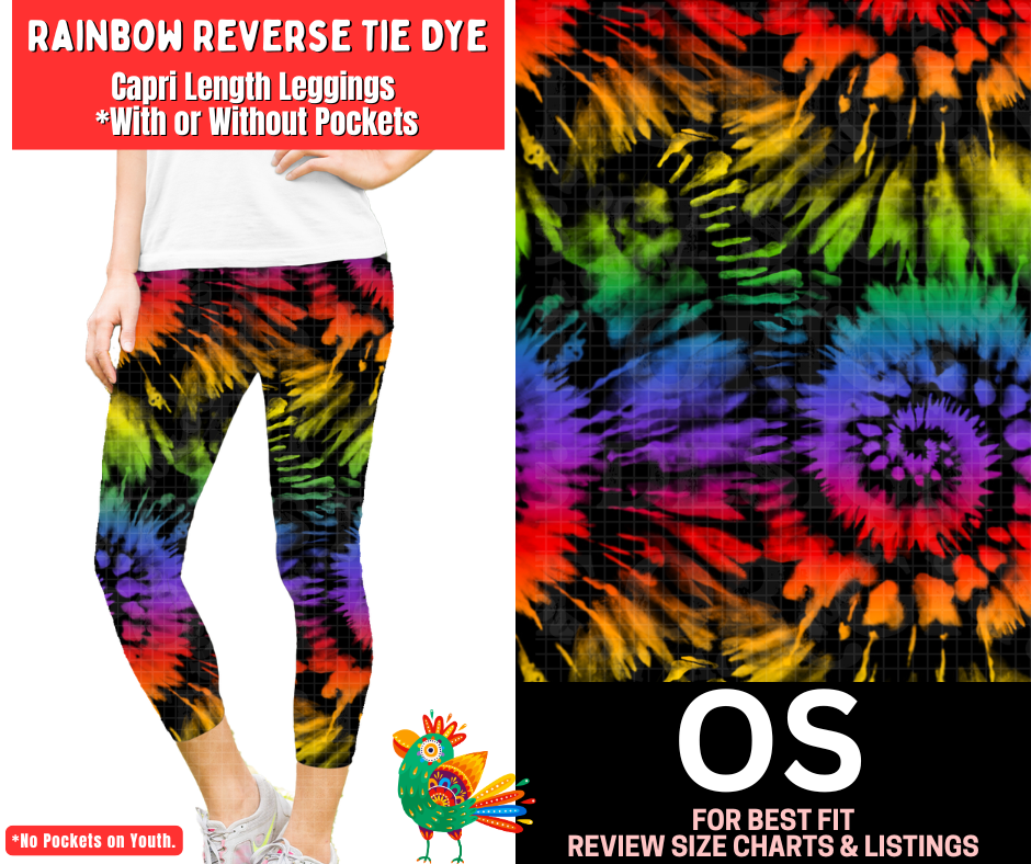 Rainbow Reverse Tie Dye Capri Length Leggings w/ Pockets - Like A Duchess