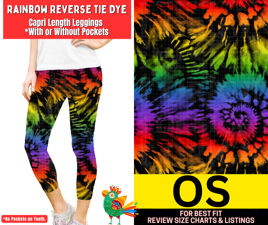 Rainbow Reverse Tie Dye Capri Length Leggings w/ Pockets - Like A Duchess