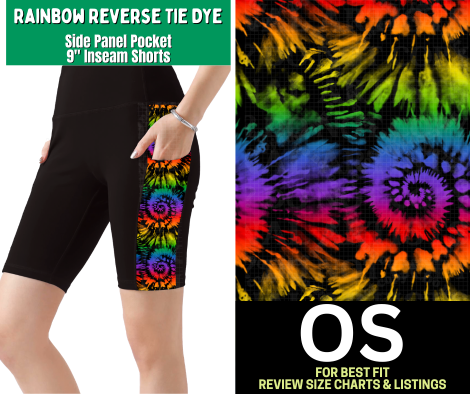 Rainbow Reverse Tie Dye Side Panel Pocket 9" Inseam Shorts - Like A Duchess