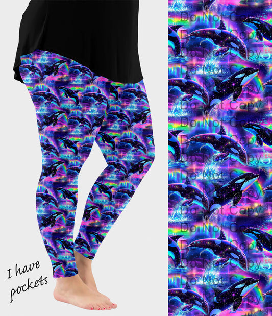RTS - Rainbow Orcas Leggings with Pockets - Like A Duchess