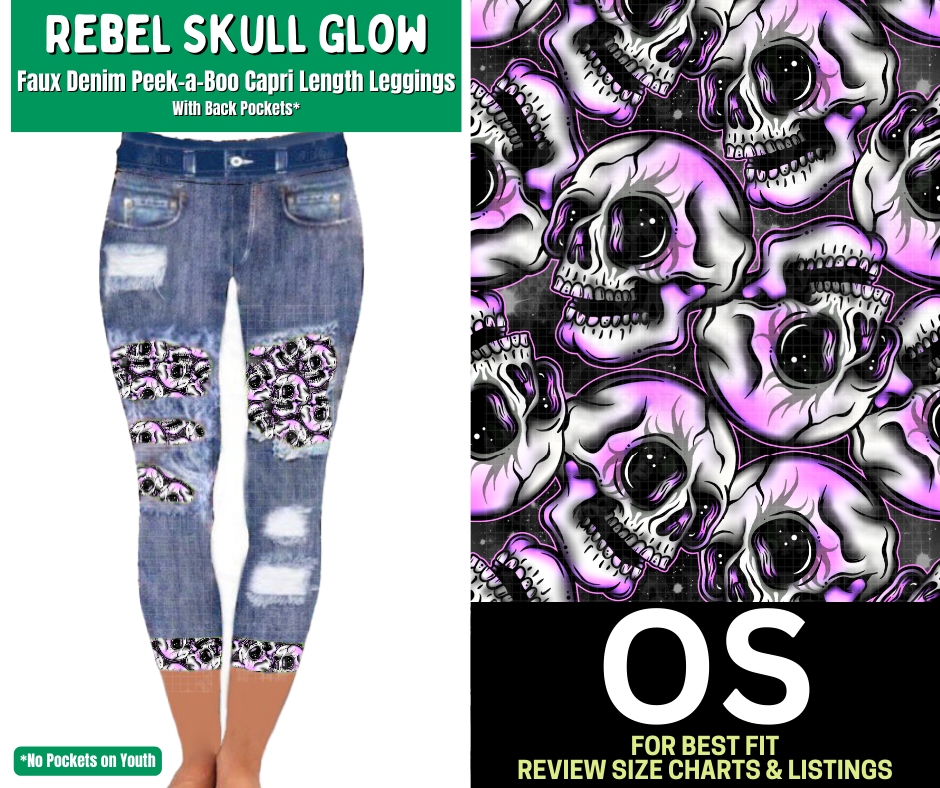 Rebel Skull Glow Capri Faux Denim Peekaboo - Like A Duchess