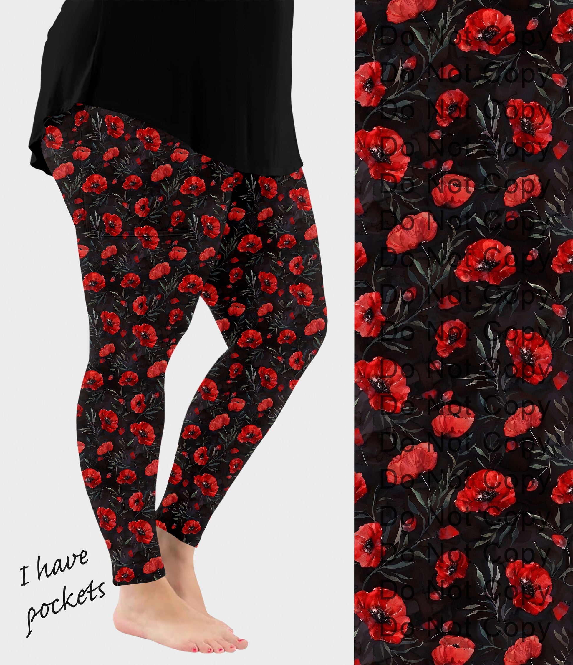 RTS - Red Poppy Leggings w/ Pockets - Like A Duchess