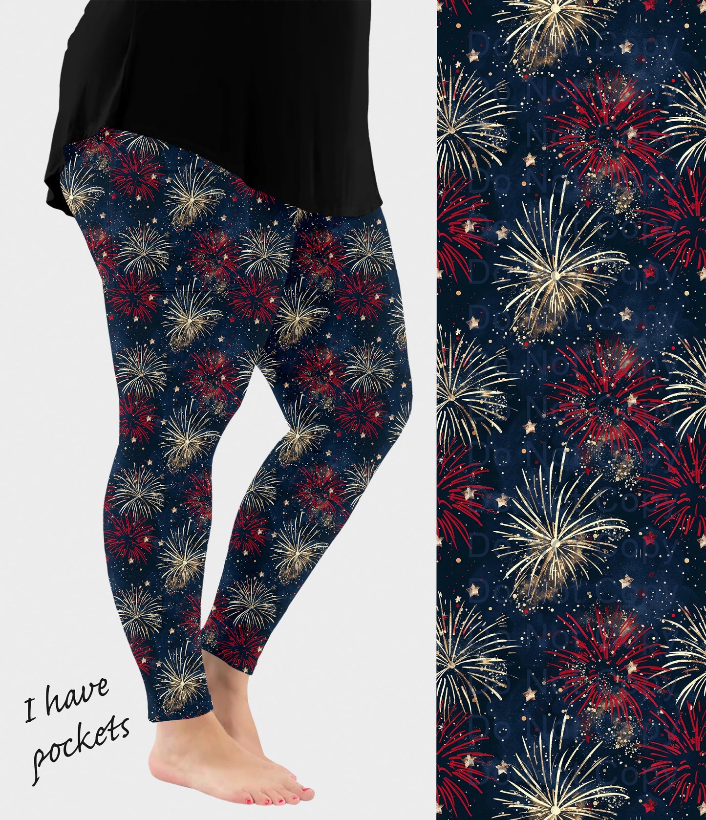 RTS - Red and Gold Fireworks Leggings with Pockets - Like A Duchess