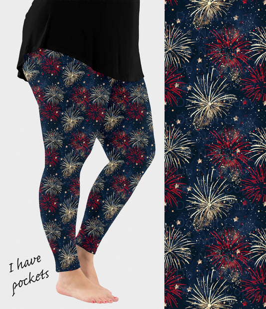 RTS - Red and Gold Fireworks Leggings with Pockets - Like A Duchess