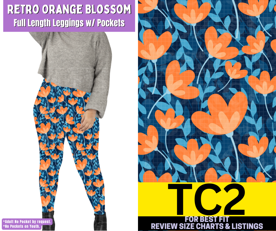 Retro Orange Blossom Full Length Leggings w/ Pockets - Like A Duchess