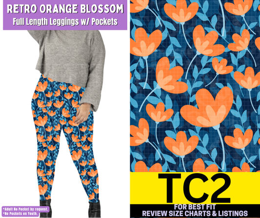 Retro Orange Blossom Full Length Leggings w/ Pockets - Like A Duchess