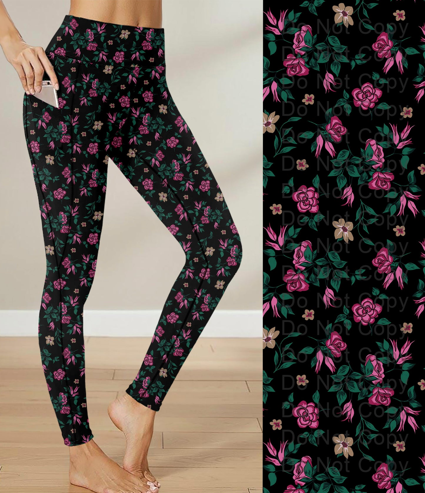 RTS - Rosette Fleur Leggings with Triangle Sport Pockets - Like A Duchess