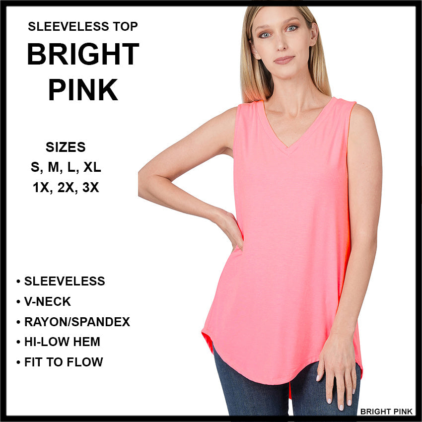 RTS - Sleeveless V-Neck Top - Bright Pink