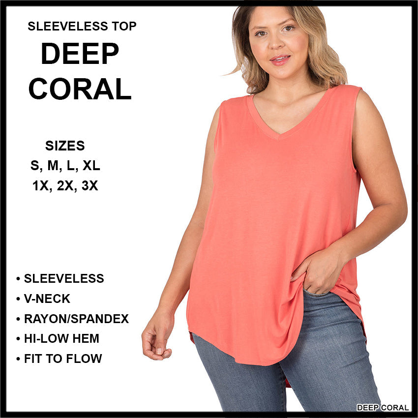RTS - Sleeveless V-Neck Top - Deep Coral - Like A Duchess