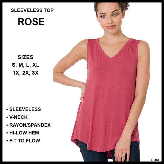 RTS - Sleeveless V-Neck Top - Rose - Like A Duchess
