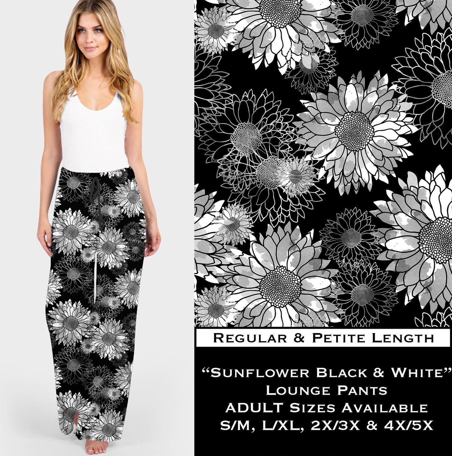 Sunflower Black & White - Lounge Pants - Like A Duchess