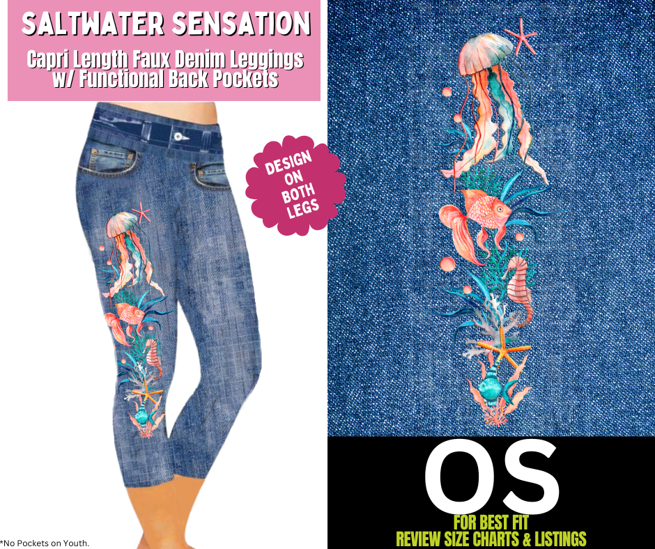 Saltwater Sensation Capri Faux Denim w/ Side Leg Designs - Like A Duchess
