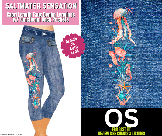 Saltwater Sensation Capri Faux Denim w/ Side Leg Designs - Like A Duchess