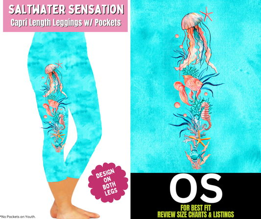 Saltwater Sensation Watercolor Capri Leggings w/ Side Leg Designs - Like A Duchess