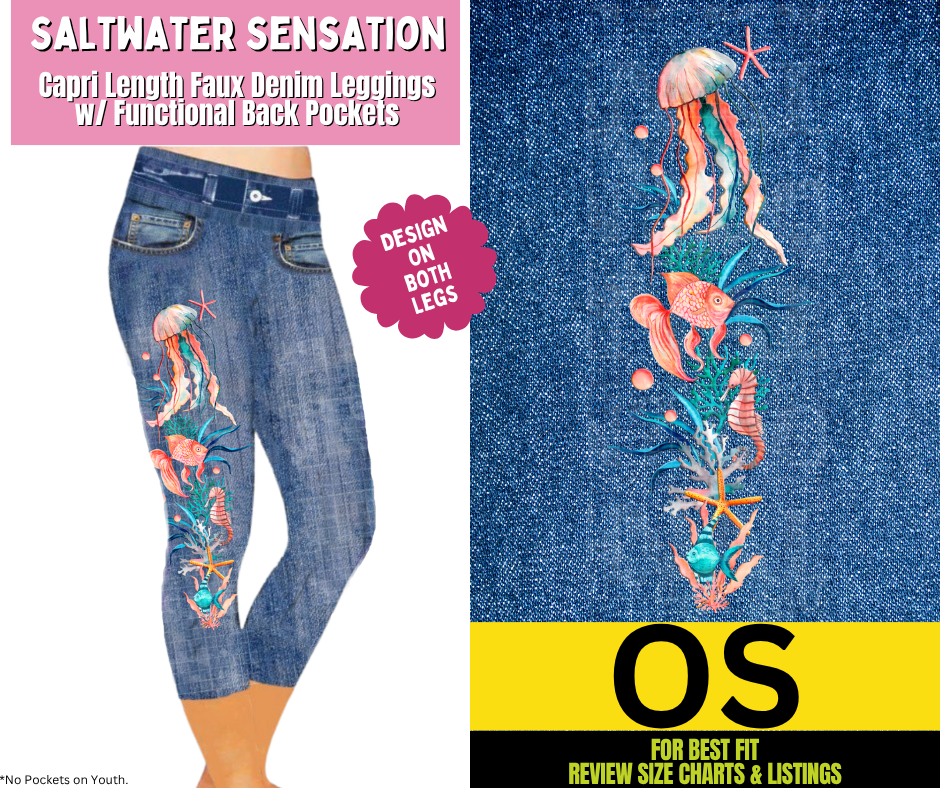 Saltwater Sensation Capri Faux Denim w/ Side Leg Designs - Like A Duchess