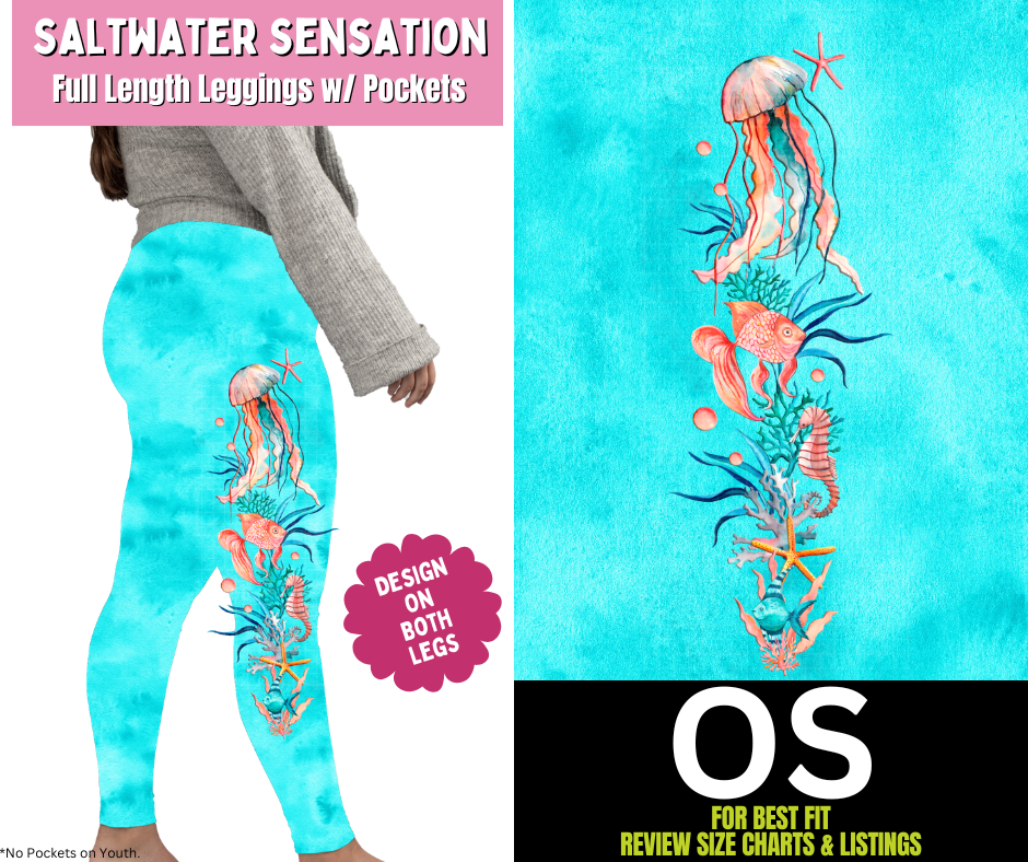 Saltwater Sensation Watercolor Full Length Leggings w/ Side Leg Designs - Like A Duchess