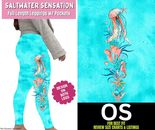 Saltwater Sensation Watercolor Full Length Leggings w/ Side Leg Designs - Like A Duchess