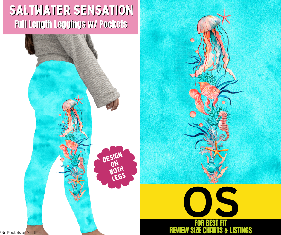 Saltwater Sensation Watercolor Full Length Leggings w/ Side Leg Designs - Like A Duchess