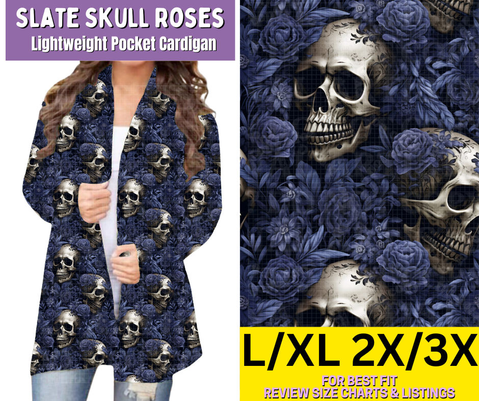 Slate Skull Roses Pocket Cardigan - Like A Duchess