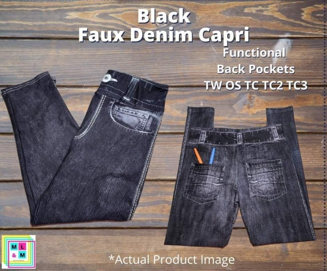 Solid Black Capri Faux Denim Leggings - Like A Duchess