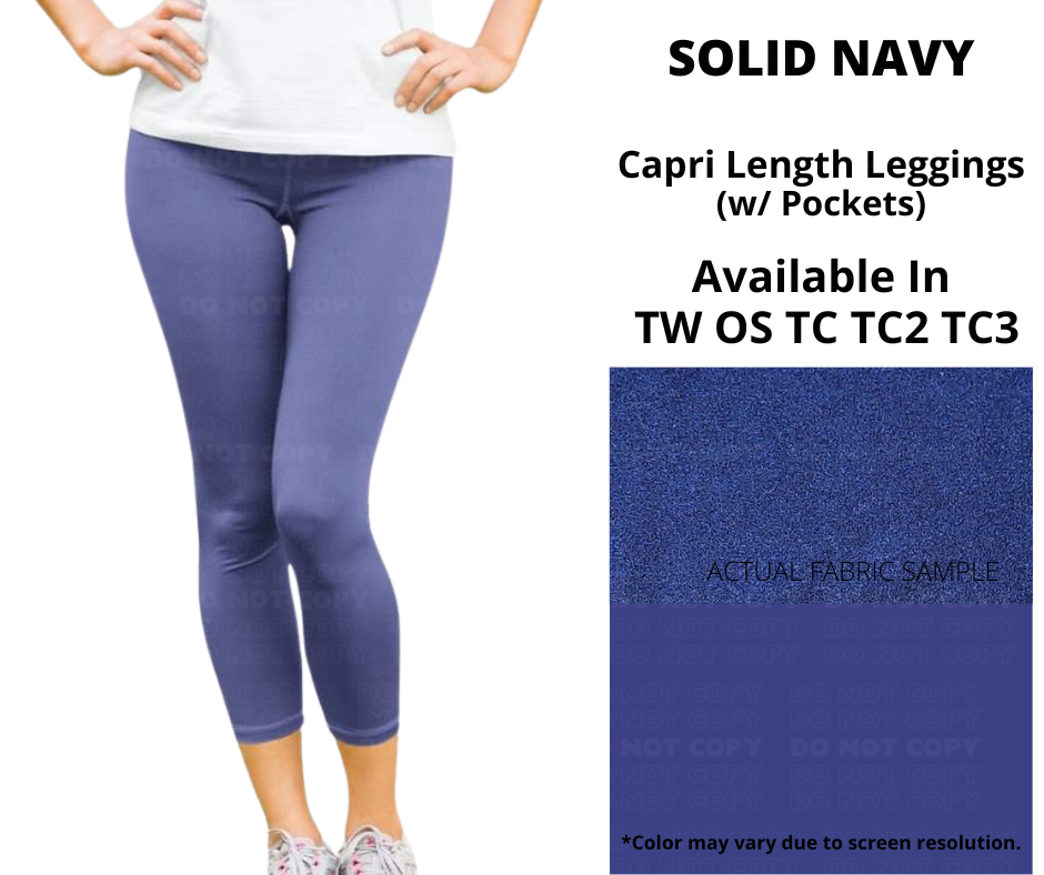 Solid Navy Capri Leggings w/ Pockets - Like A Duchess