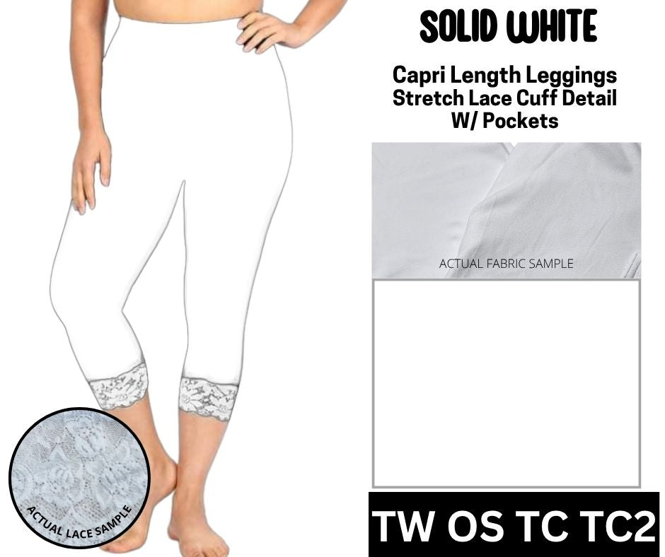 Solid White Lace Cuff Capris w/ Pockets - Like A Duchess