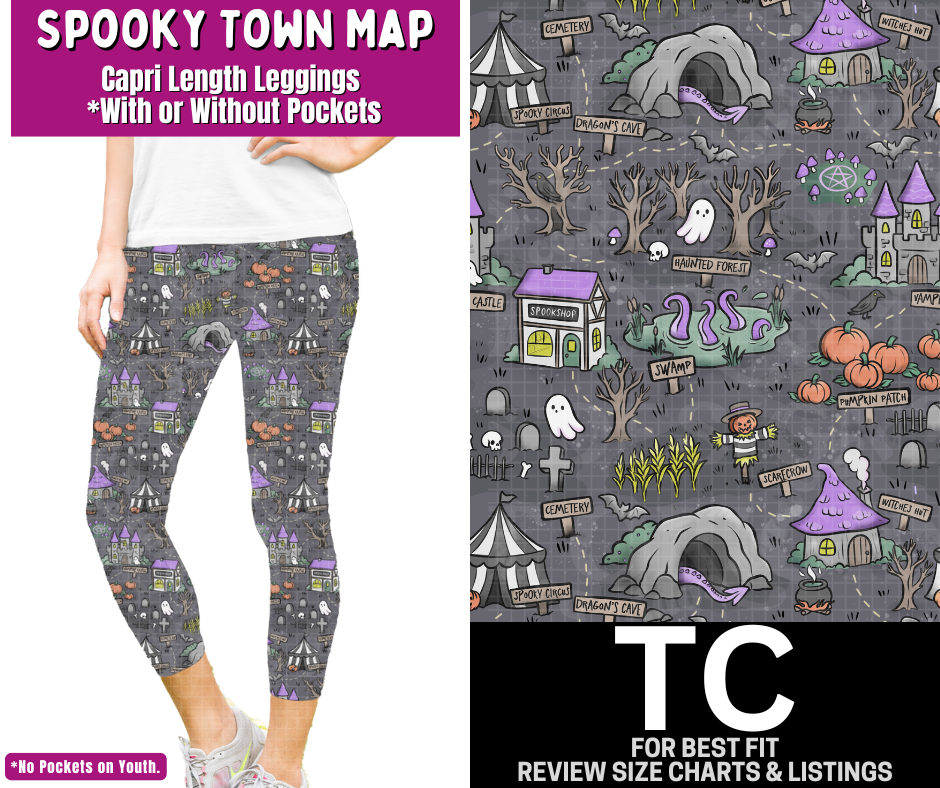 Spooky Town Map Capri Length Leggings w/ Pockets - Like A Duchess