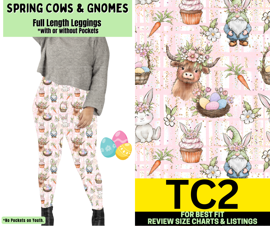 Spring Cows & Gnomes Full Length Leggings w/ Pockets - Like A Duchess