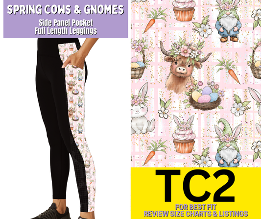 Spring Cows & Gnomes Side Panel Pocket Full Length Leggings - Like A Duchess