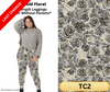 Grey Gold Floral Full Length Leggings w/ Pockets