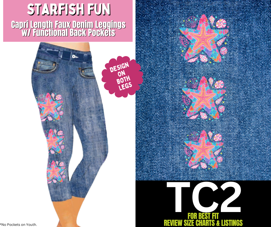 Starfish Fun Capri Faux Denim w/ Side Leg Designs - Like A Duchess