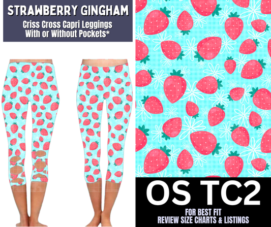 Strawberry Gingham Criss Cross Capri w/ Pockets - Like A Duchess