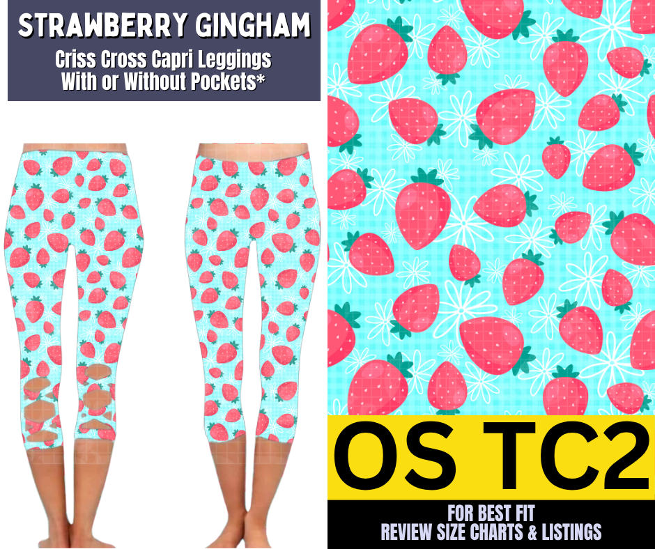 Strawberry Gingham Criss Cross Capri w/ Pockets - Like A Duchess
