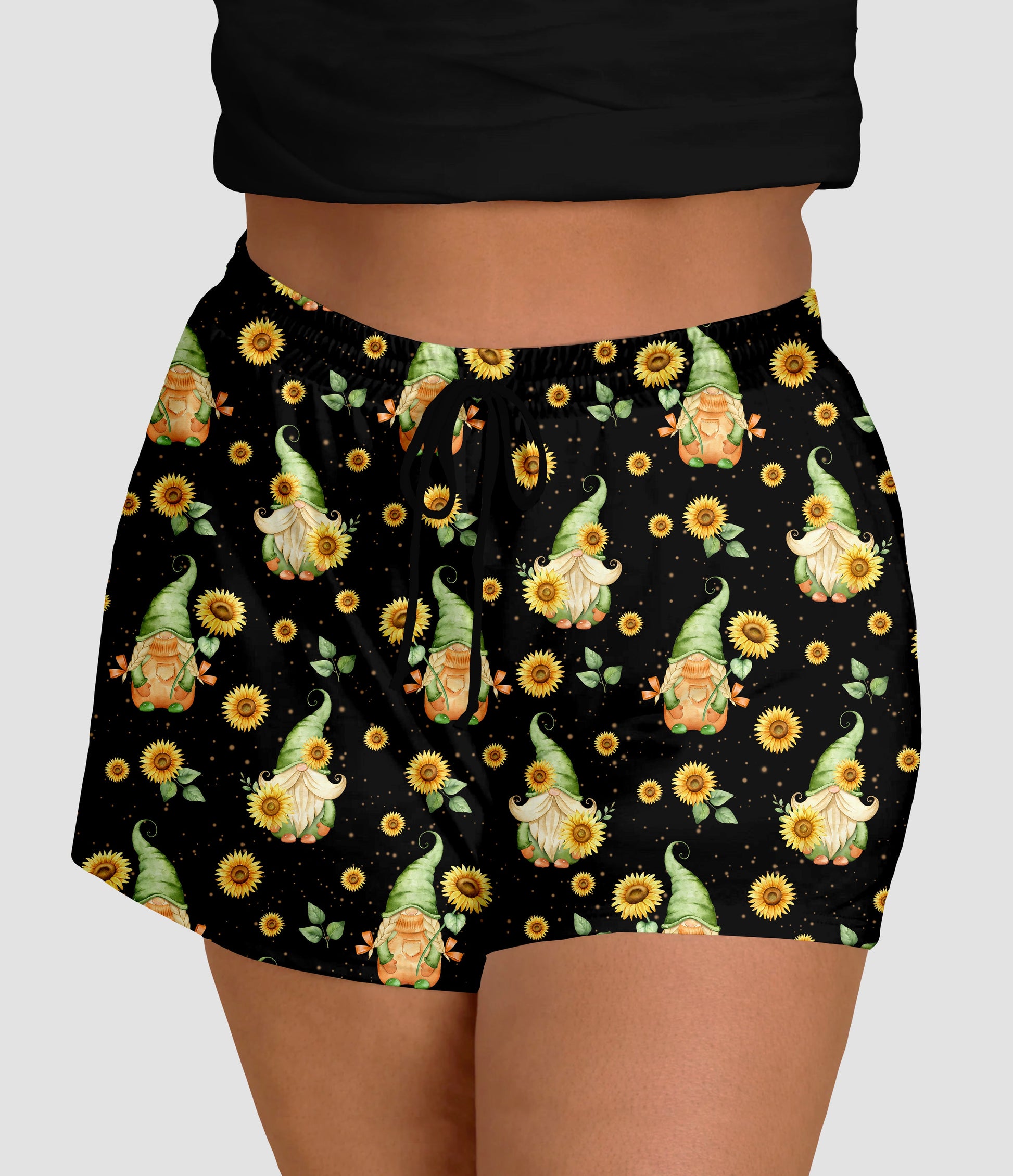 RTS - Sunflower Field Gnomes Jogger Shorts - Like A Duchess