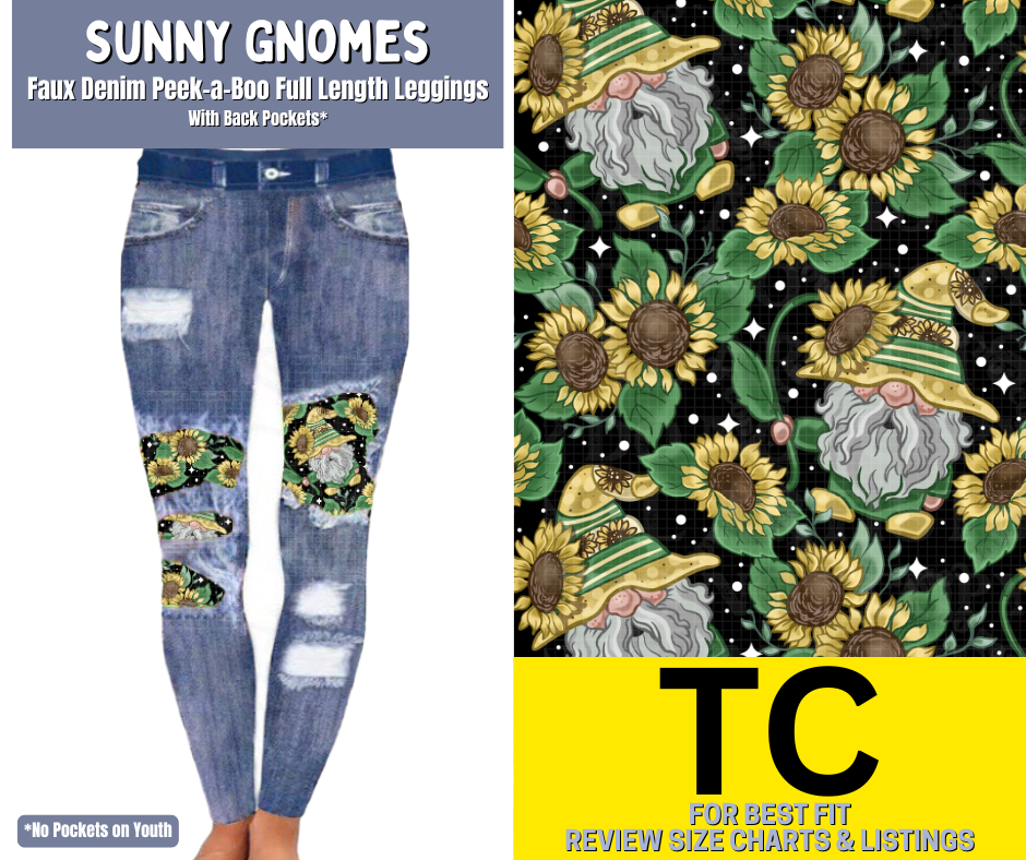 Sunny Gnomes Faux Denim Full Length Peekaboo Leggings - Like A Duchess