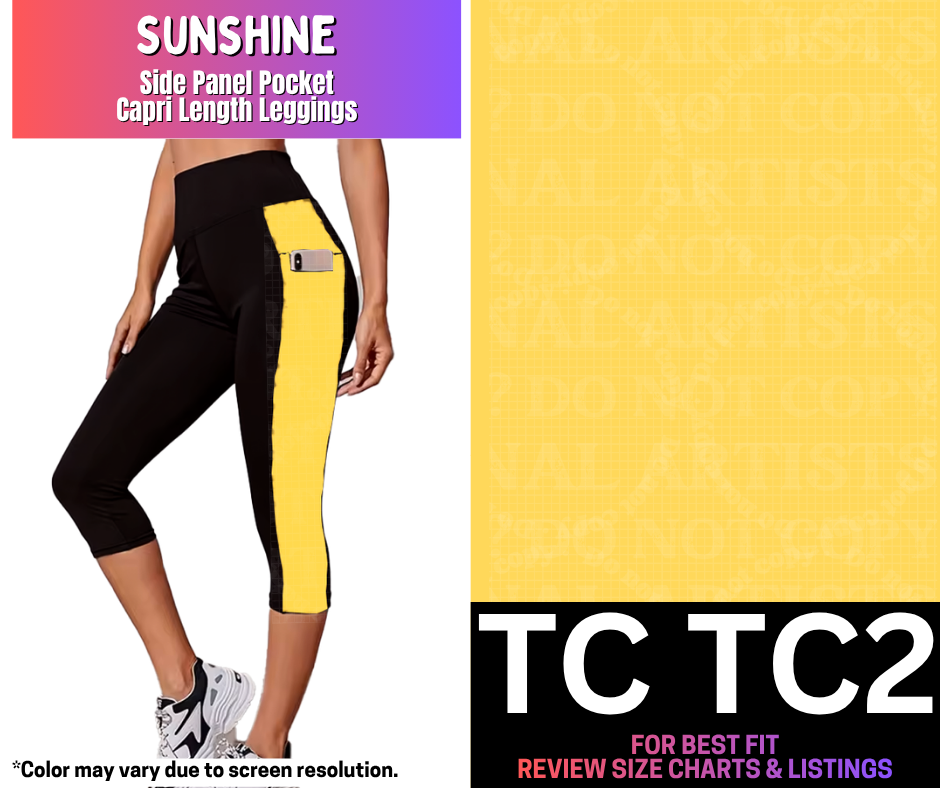 Sunshine Side Panel Pocket Capri Length Leggings - Like A Duchess