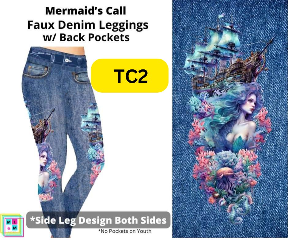 Mermaid's Call Full Length Faux Denim w/ Side Leg Designs