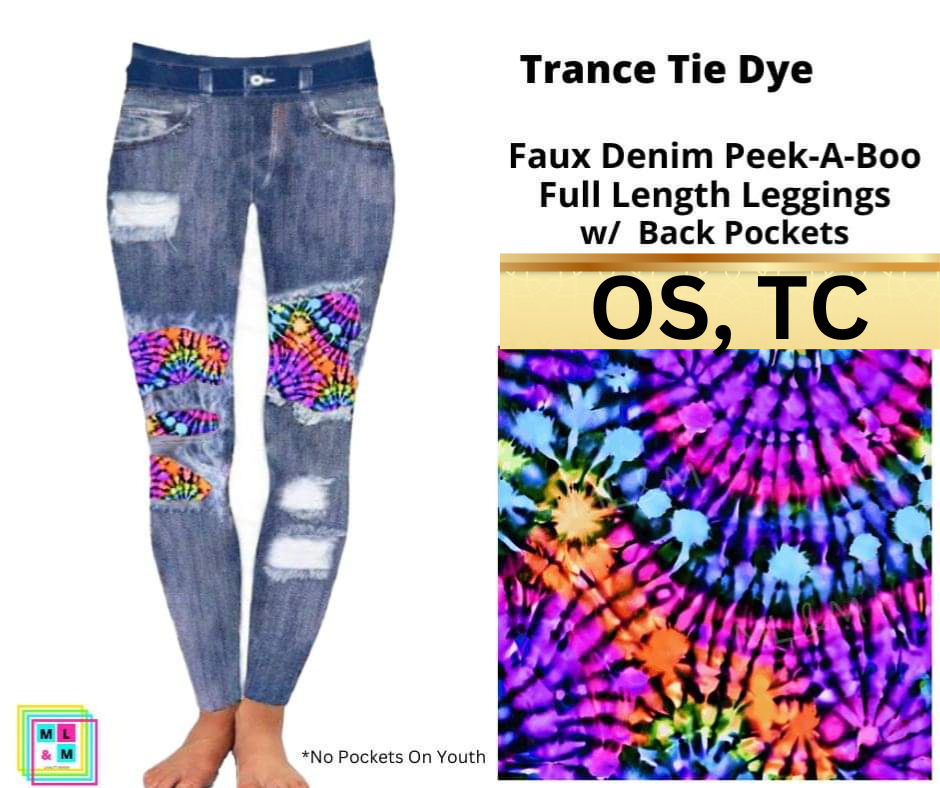 Trance Tie Dye Faux Denim Full Length Peekaboo Leggings