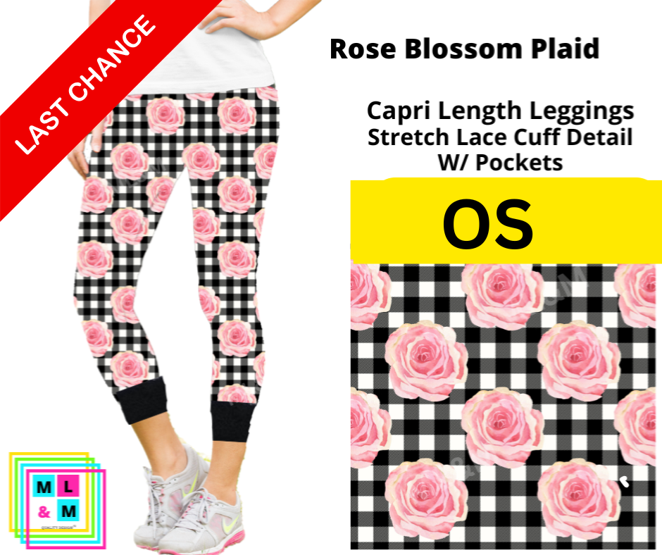 Rose Blossom Plaid Lace Cuff Capris w/ Pockets