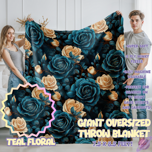 TEAL FLORAL- OVERSIZED THROW BLANKET - Like A Duchess