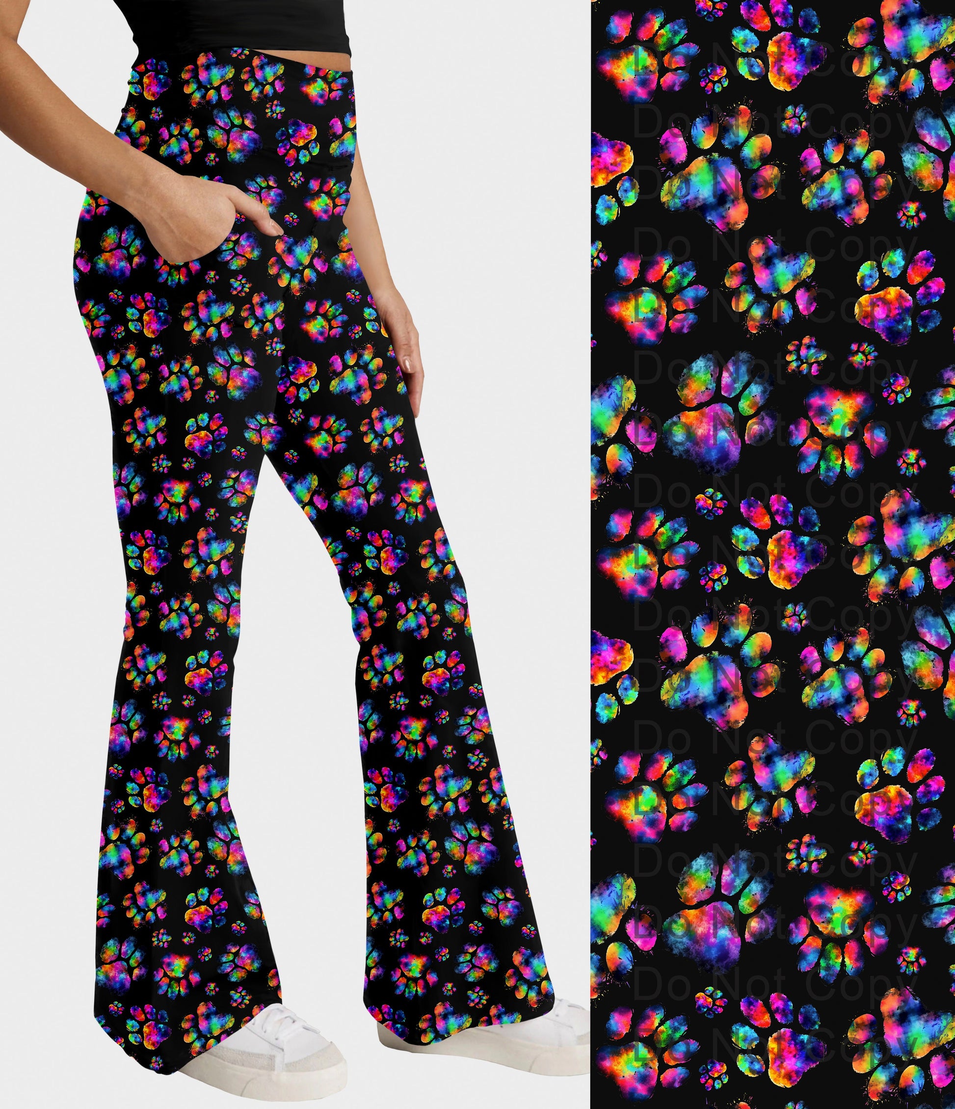 RTS - Tie Dye Paws Flare Leggings w/ Pockets - Like A Duchess