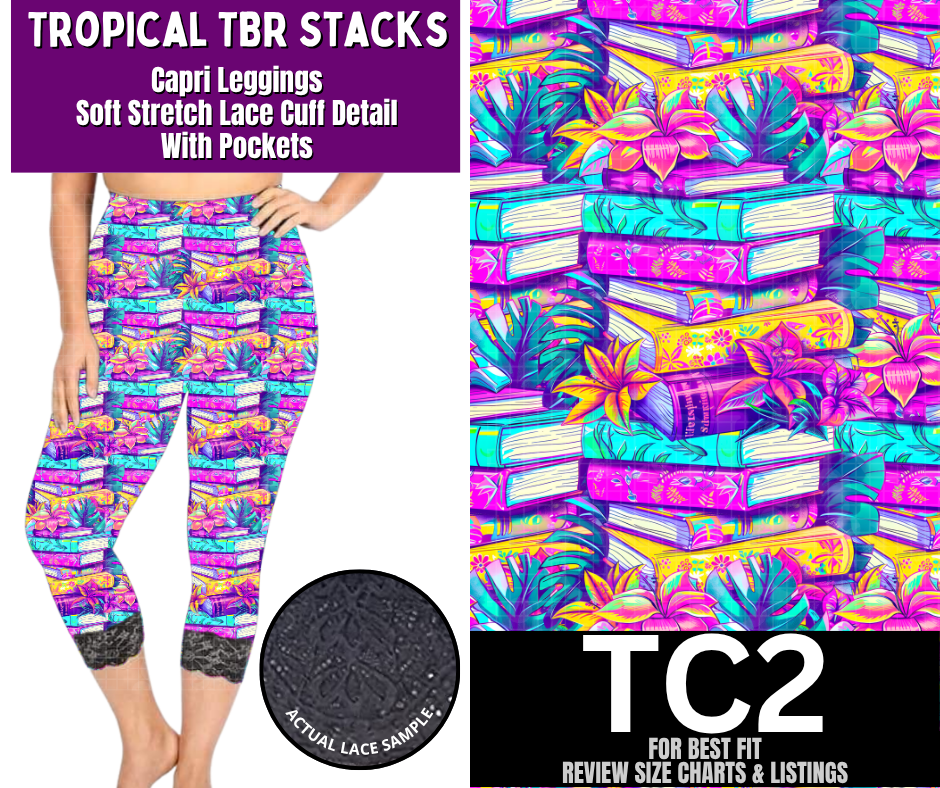 Tropical TBR Stacks Lace Cuff Capris w/ Pockets - Like A Duchess