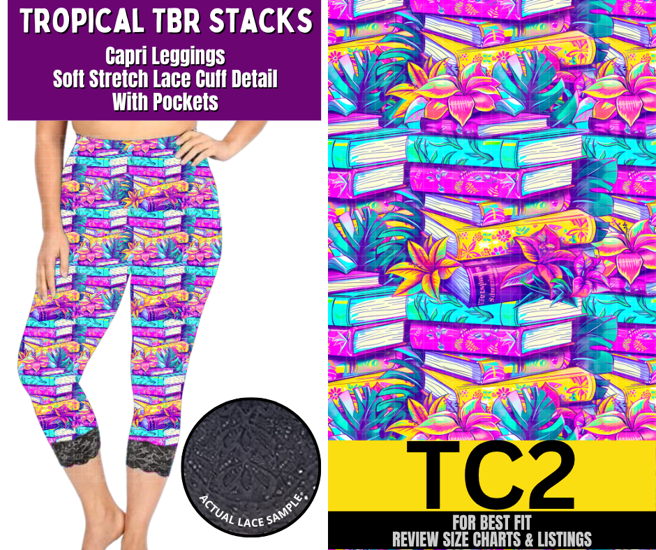 Tropical TBR Stacks Lace Cuff Capris w/ Pockets - Like A Duchess